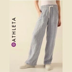 Athleta Womens Cabo Linen Wide Leg Pant Drawstring Waist Zipper Pockets Gray 6